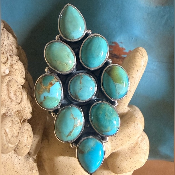 Earth Art hand crafted artisan Jewelry - Kingman Turquoise Multi stone ring
.925 Sterling Silver